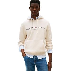 Tommy Hilfiger - Logo Hoodie - Heathered Oatmilk - Met Capuchon en Kangoeroezak