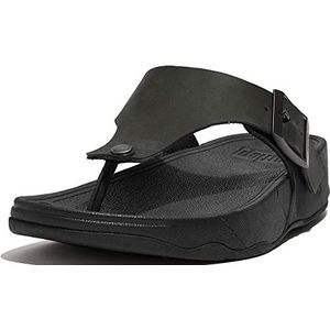 Fitflop Heren Trakk Ii Toe Post Leer met Gesp Flip-Flop, Zwart, 43 EU