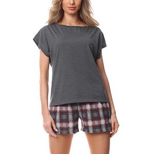 Merry Style - Dames Pyjama MS10-178 - Donkermelange/Bordeaux - Katoen