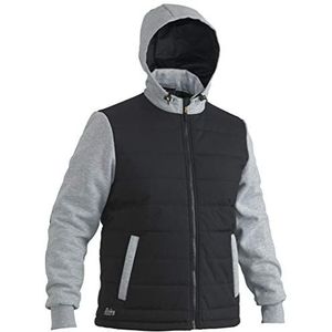 Bisley Workwear UKBJ6944_BBLK Flex & Move Jas Hooded Puffer Fleece Contrast Lange Mouw-Zwart, 3XL