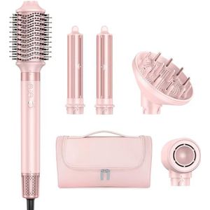 MESCOMB 5-in-1 haarstyler & airstyler met ionenföhn en auto-krultangset, professionele styling, volume, krullen en drogen zonder schade door hitte – met diffuser en reistas