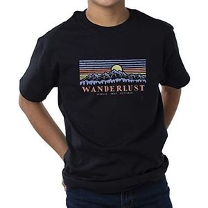 Del Sol Youth Boys Crew Tee - Mountain Scene, Zwart T-Shirt - Veranderingen van wit naar levendige kleuren in de zon - 100% gekamd, ringgesponnen katoen, Relaxed Fit, Fine Jersey - Maat YM