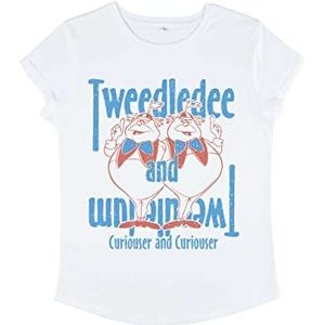 Disney Classics Dames Alice In Wonderland Tweedelig Organic Roll Sleeve T-Shirt, Wit, S, wit, S