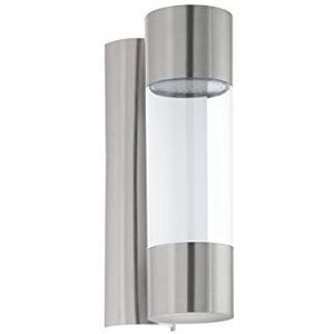EGLO LED buitenwandlamp Robledo, 2-lichts buitenlamp, wandlamp van roestvrij staal en kunststof, kleur: zilver, IP44