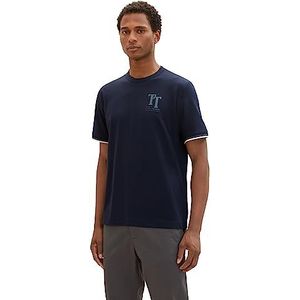 TOM TAILOR Basic T-shirt voor heren met kleine print, 10668-sky Captain Blue, L