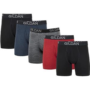 Gildan Men's Underwear Cotton Stretch Boxer Briefs, Multipack, Blk/Heather Navy/Stripe/Heather Red (5-Pack), Medium