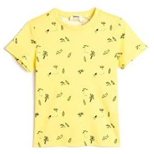 Koton Boys's T-shirt met korte mouwen en ronde hals, bedrukt katoen, Geel ontwerp (1d5), 7-8 Jaar