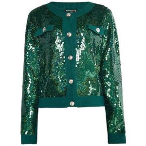 faina Dames cardigan gebreid vest met pailletten, smaragdgroen, M/L