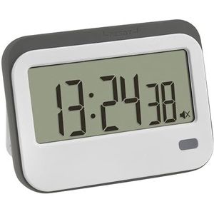 TFA Dostmann Digitale timer met stopwatch en wekker, 38.2052.02, tot 23h/59min/59s, met oogje voor omhangband, huiswerk-wekker, korte wekker, met led-waarschuwingslicht en 2 volumes, magnetisch, wit