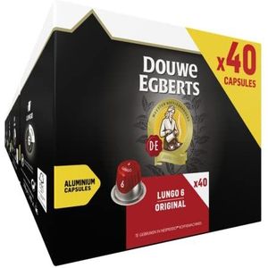 Douwe Egberts Koffiecups Lungo Original (200 Capsules - Geschikt voor Nespresso Kofiemachines - Intensiteit 06/12 - Rainforest Alliance) - 5 x 40 Cups