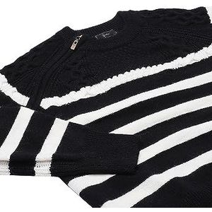 faina Dames Vintage gestreepte diagonale ritssluiting pullover design gebreid zwart maat XS/S, zwart, XS
