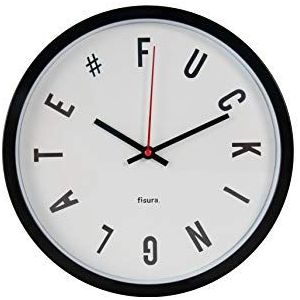 Fisura Grote wandklok ""Fucking Late"", 30 cm, analoog (wit)