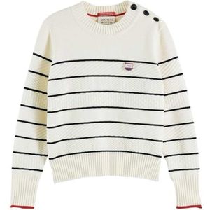 Scotch & Soda Dames Button Shoulder Striped Pullover, Ecru 0003, XL, Ecru 0003, XL