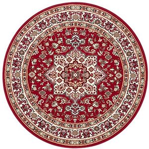 Nouristan Mirkan Oosters tapijt, rond, woonkamertapijt, Oosters laagpolig, vintage, Oosters tapijt voor eetkamer, woonkamer, slaapkamer, rood, 160 cm