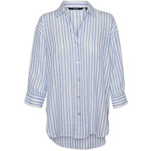 VERO MODA Damesblouse met lange mouwen, Bonnie Blue/Stripes: sneeuwwit, M