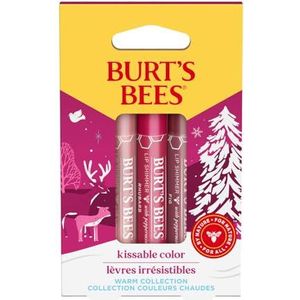Burt's Bees Kissable Colour, hydraterende lipgloss voor dames, 3 kleuren, pioenroos, rabarber en vijg, kerstverpakking, 3 x 2,6 g