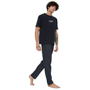 TRENDYOL Pajama Set - Bourgondië - Gestreept, Donkerblauw, XL