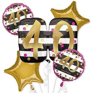 Amscan 3717301 - Bouquet folieballonnen Happy Birthday 40, 5 ballonnen, verjaardag, Milestone, decoratie, cadeau
