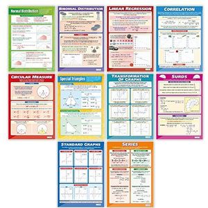 A-Level Maths - Set van 10 | Wiskundegrafieken | Glans papier van 594 mm x 850 mm (A1) | Wiskundegrafieken voor de klas | Onderwijs Posters van Daydream Education