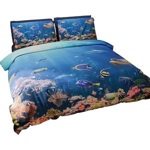 PETTI Artigiani Italiani - Dekbedovertrek voor eenpersoonsbed 160 x 200 cm, dekbedovertrek microvezel met digitale print + 1 kussensloop 50 x 80 cm - Made in Italy - aquarium