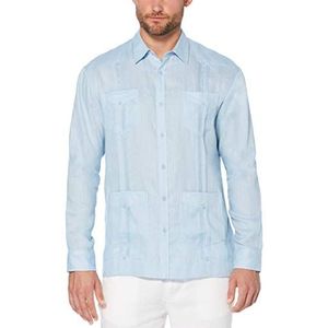 Cubavera Men's Regular 100% Linen Four-Pocket Long Sleeve Button Down Guayabera Shirt (Size Small-5X Big & Tall), Cashmere Blue, XX-Large