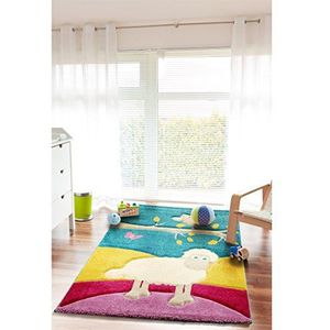 Benuta Kindertapijt uil en schaap multicolor 140x200 cm | tapijt voor speel- en kinderkamer