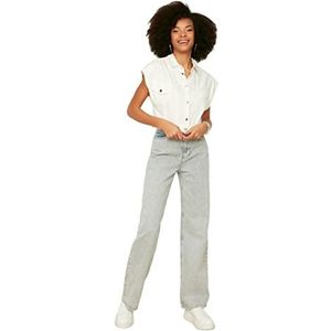 Trendyol Jeans met hoge pijpen voor dames met grijs waseffect, Grijs, 62
