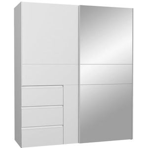 Forte Kledingkast, houtmateriaal, wit met spiegel, 170,3 x 200,5 x 61,2 cm