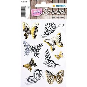HERMA 15561 Creatieve stickers, vlinders (9 stickers, folie, glanzend) zelfklevend, permanent hechtende motief-etiketten voor meisjes en jongens, goud/zilver