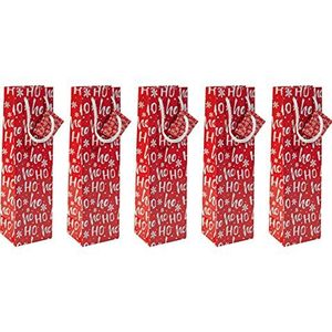 Sigel QW005 geschenkzakjes voor flessen, set van 5, papier, rood, Kerstmis