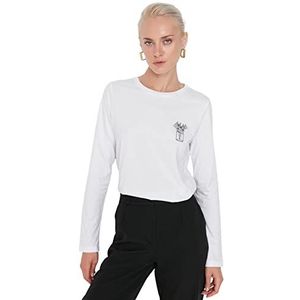 Trendyol Dames getailleerd Basic T-shirt met ronde hals, Kleur: wit, S
