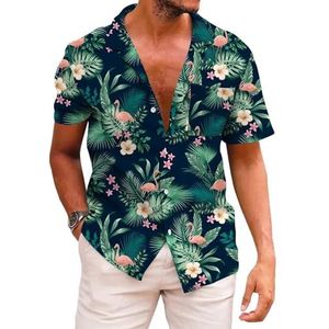 KYKU Mannen Hawaiiaanse Shirt Zomer Strand Button Down Korte Mouw Shirts Tropisch, Flamingo Groen, L