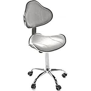 QUIRUMED Ergonomische kruk met gasverhoging, basis met 5 wielen, zilverkleurig, in hoogte verstelbaar, frame van verchroomd staal, kunstleer, esthetiek, fysiotherapie, medische centra, kantoor