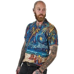 Joe Browns Herenmode strand mozaïek print korte mouw revere kraag shirt, Blauw, M