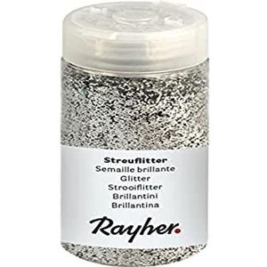 Rayher 3925822 strooiflitser, blik met strooideksel, 110 g, glitter ideaal voor knutselen, voor het decoreren van papier, karton, hout, piepschuim, keramiek, steen, zilver
