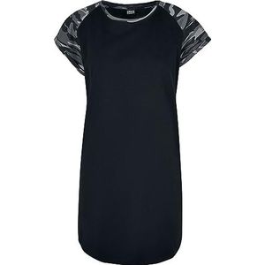 Urban Classics Damesjurk Ladies Contrast Raglan Tee Dress, T-shirt-jurk met contrasterende mouwen, verkrijgbaar in vele kleuren, maten XS - 5XL, zwart/donkercamouflage, XS