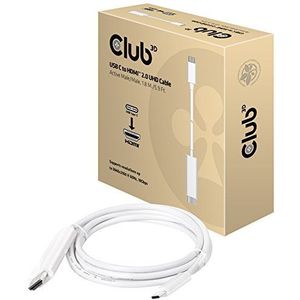 Club 3D CAC-1514 USB C naar HDMI 2.0 UHD-kabel, actief 1,8 m, wit