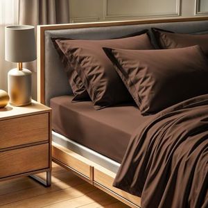 Premium Ranforce Single Hoeslaken (90 x 200 + 30 cm), donkerbruin, 100% katoen, 155 draadcount, machinewasbaar op 30 °C, zacht en duurzaam