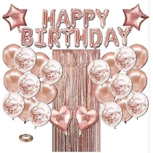 Verjaardagsdecoratie verjaardag ballon roze set slinger Happy Birthday confetti Happy Birthday