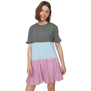 TRENDYOL Damesjurk, geblokkeerd, gebreide jurk, antraciet, XS