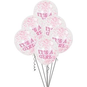 Unique Party 58110 Baby Shower It's A Girl Confetti Latex Ballonnen | 12 inch | Roze | 6 stuks, helder