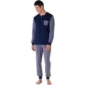 LVB Pyjama-set voor heren, Marineblauw en blauw gemêleerd, S