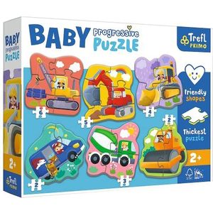 Trefl Primo - Voertuigen, Puzzle Baby Progressive - 6 grote vormpuzzels, van 2 tot 6 elementen, dikste karton, grote elementen, vriendelijke puzzelvorm, leuk voor kinderen vanaf 2 jaar