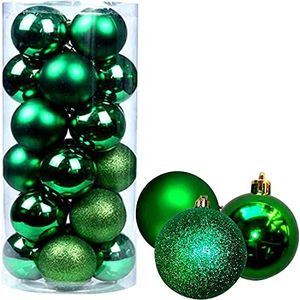 Kerstballen, 30 mm/24 stuks, onbreekbaar, smaragdgroen, kerstboomdecoraties, balornamenten, ballen, hangende kerstdecoraties, vakantiedecoratie - glanzend, mat, glitter