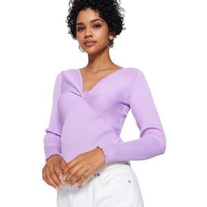 Trendyol FeMan Slim fit Basic V-hals gebreide trui, lila, M, Lila, M