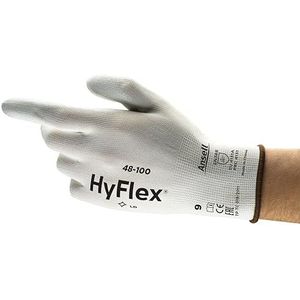 Ansell Hyflex 48-100 Werkhandschoenen Voor Fijne Werkzaamheden, Handschoenen Mechanics Vloeistof-Afstotende, Beweeglijkheid Duurzaamheid, Industriële Handschoen Heren Dames, Wit, Maat M (12 Paar)
