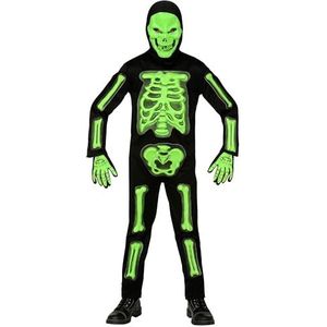 Widmann - Kinderkostuum 3D skelet, overall, masker met capuchon, handschoenen, magere man, themafeest, carnaval, Halloween
