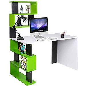 BAKAJI Bureau met dubbele boekenkast, 7 niveaus, werktafel, pc-tafel, frame en tafelblad van MDF-hout, meubels voor thuis, kantoor, slaapkamer, modern design, 120 x 60 x 148 cm (groen)