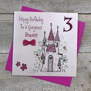 White Cotton Cards Kasteel gelukkig prachtige prinses handgemaakte 3e verjaardagskaart, GLA3g