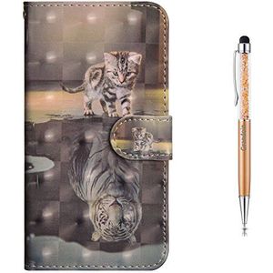 Grandoin iPhone 6S Plus hoesje, iPhone 6 Plus hoesje, premium PU-lederen magnetische flip cover met kaartsleuven houders boekstijl portemonnee hoesje voor Apple iPhone 6S /6 Plus 5,5 inch (kat en